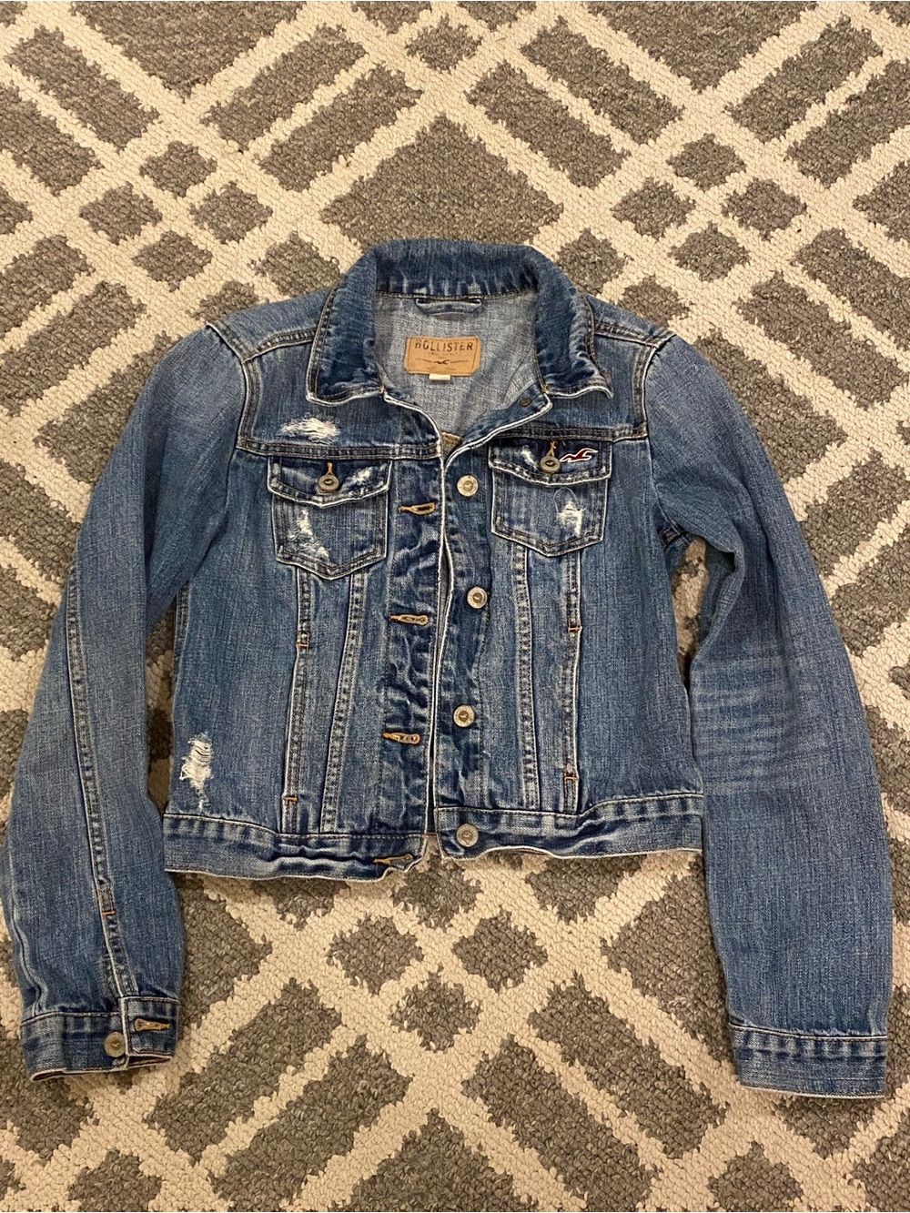 Vintage Y2K Hollister Jr Womens Sz XS Cropped Distressed Denim Jean Jacket